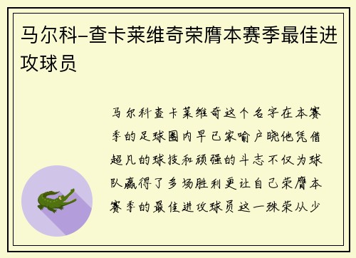 马尔科-查卡莱维奇荣膺本赛季最佳进攻球员