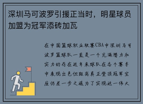 深圳马可波罗引援正当时，明星球员加盟为冠军添砖加瓦